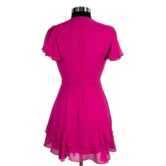 LULUS SWEET LIKE YOU HOT PINK RUFFLED SURPLICE CHIFFON MINI DRESS - Picture 5 of 16
